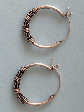 925 Sterling Silver Bali hoop earrings